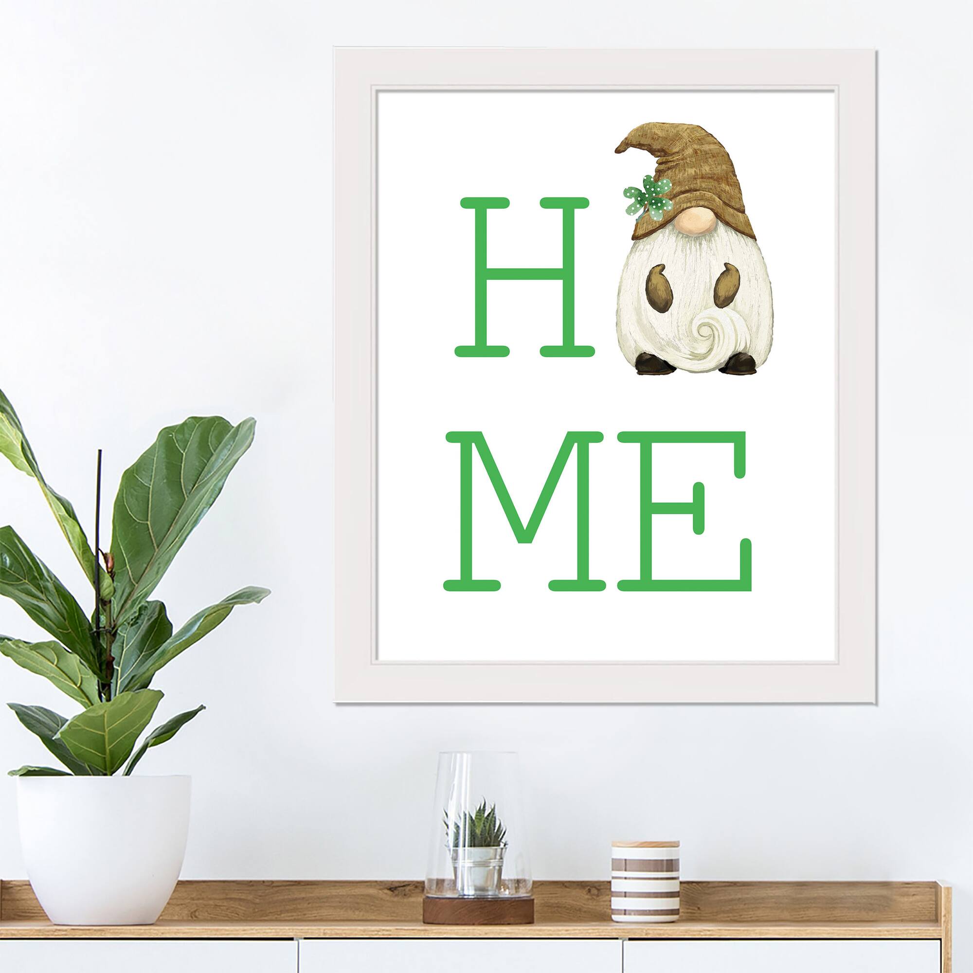 Home Gnome 16" x 20" White Framed Print Under Plexiglass
